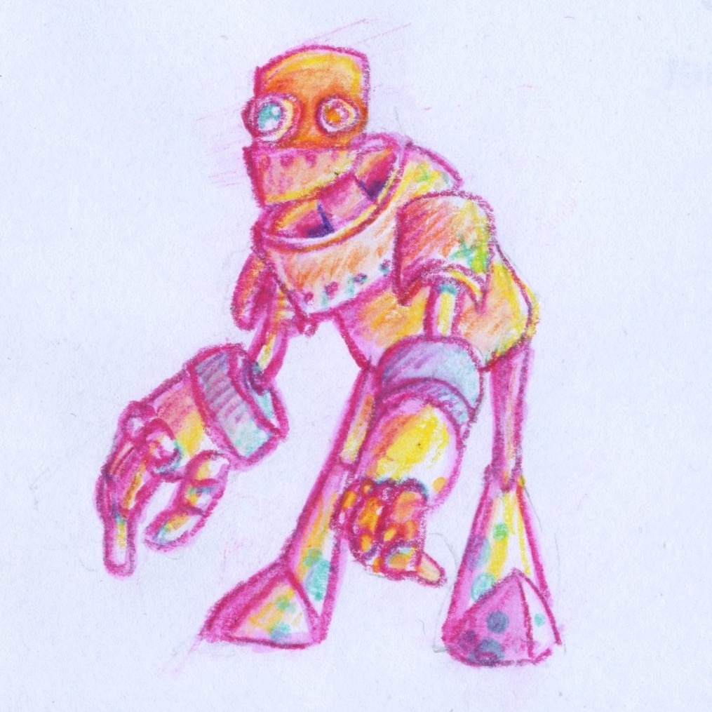 Robots. Crayons aquarellables sur bloc-note